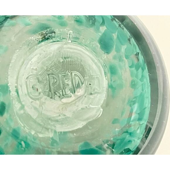 Vintage G RED Mark Murano Style Art Glass Clear & Turquoise Teal PAPERWEIGHT 3" - Picture 2 of 7